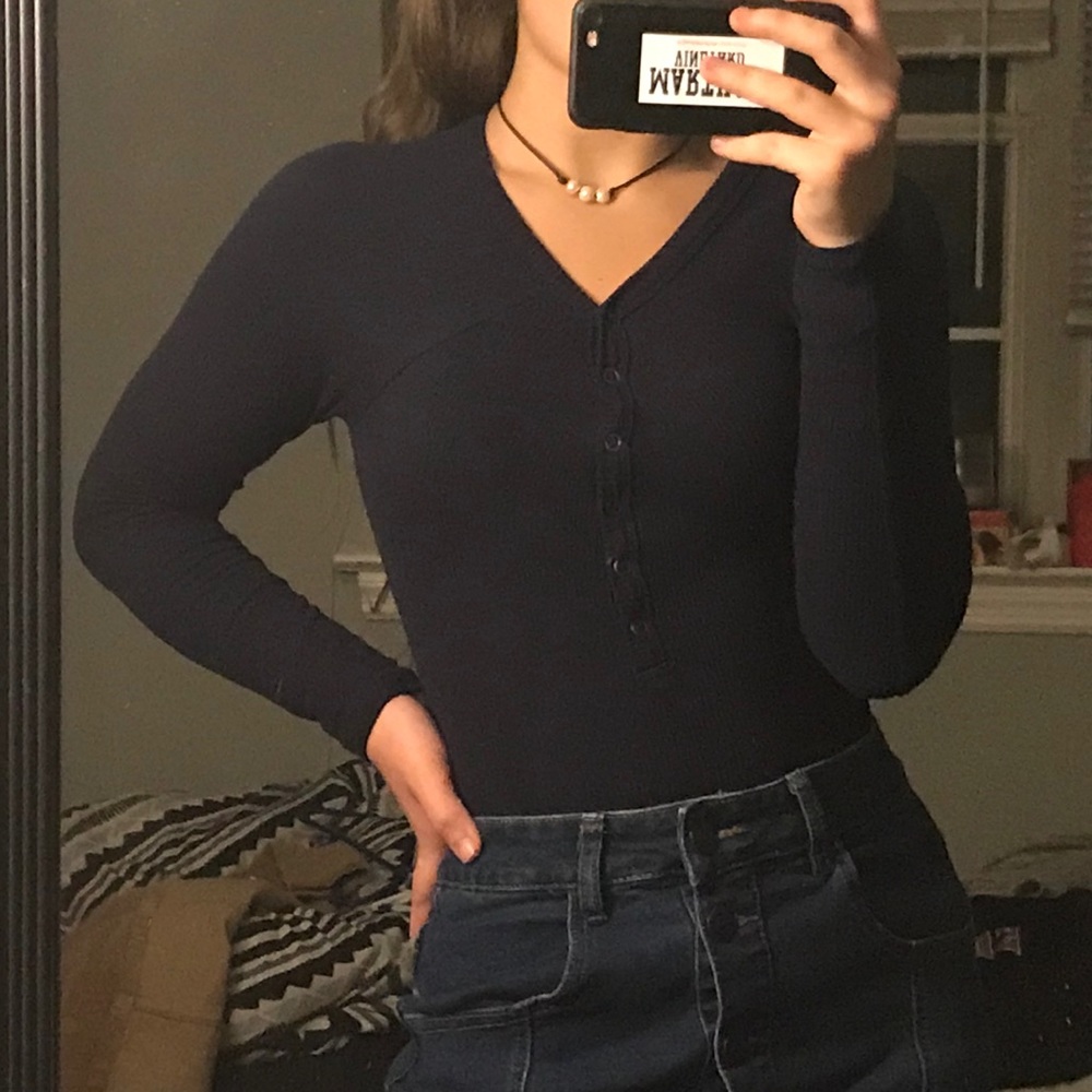 Navy Blue Buttoned Top
